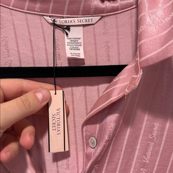Victoria's Secret Pink Striped Satin logo pajama set - Picture 2 of 5